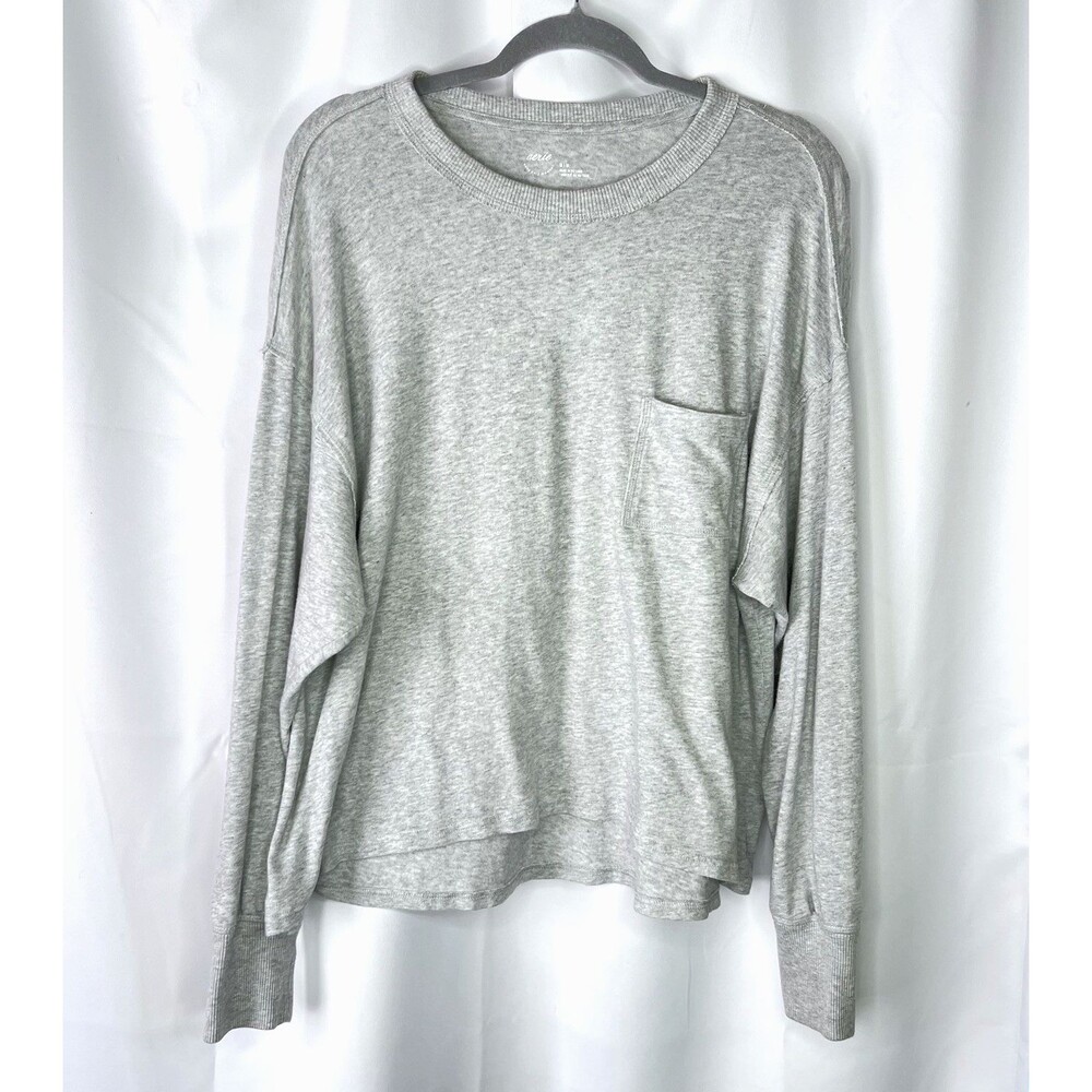 aerie Happy Snit Pocket T-Shirt Oversized Relaxed Fit Medium Light Gray Heather